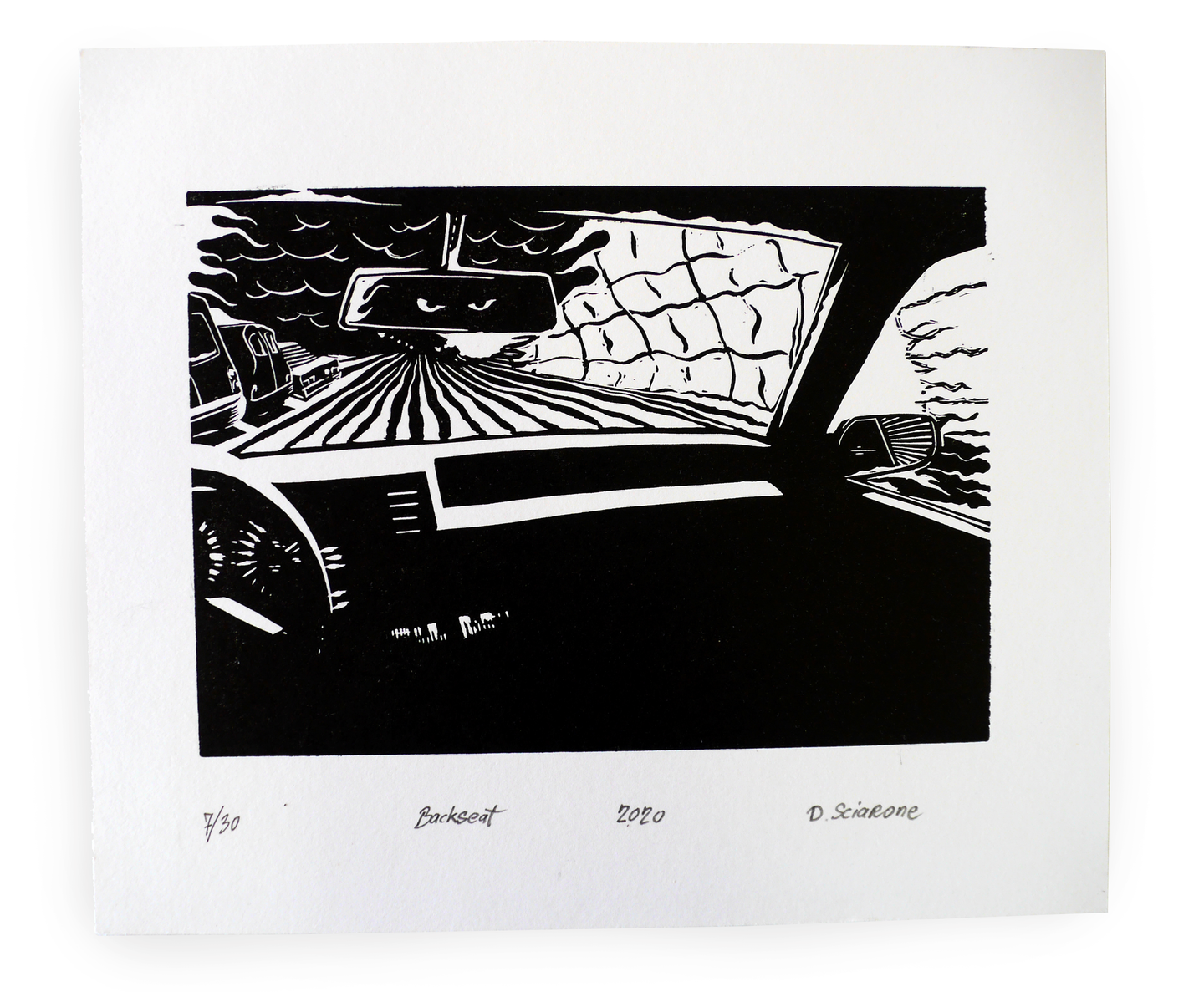 Backseat - Linocut print